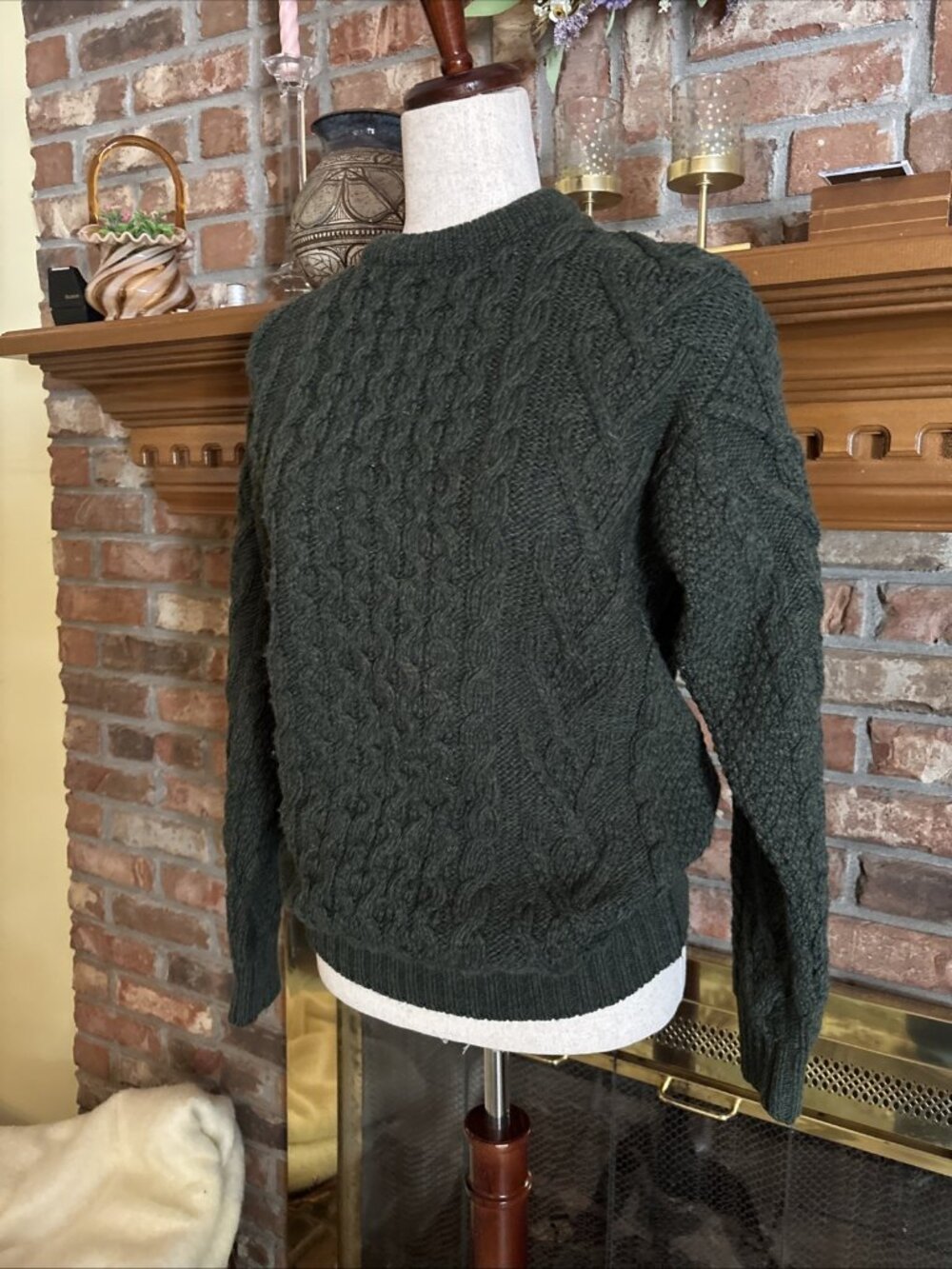 saol ireland sweater Green Cable Knit 100% Merino Wool Size Small - Picture 2 of 7